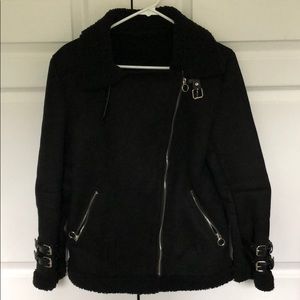 Faux Shearling Biker Jacket (black)
